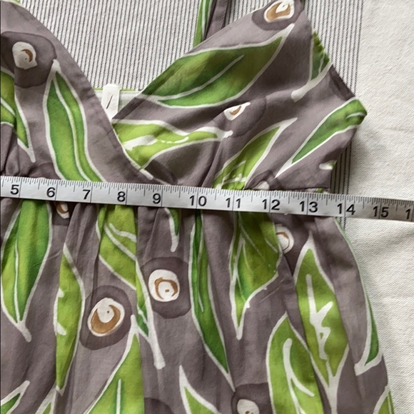 VINCE Size 4 Green Leaf Print Gray Sundress - Picture 15 of 16